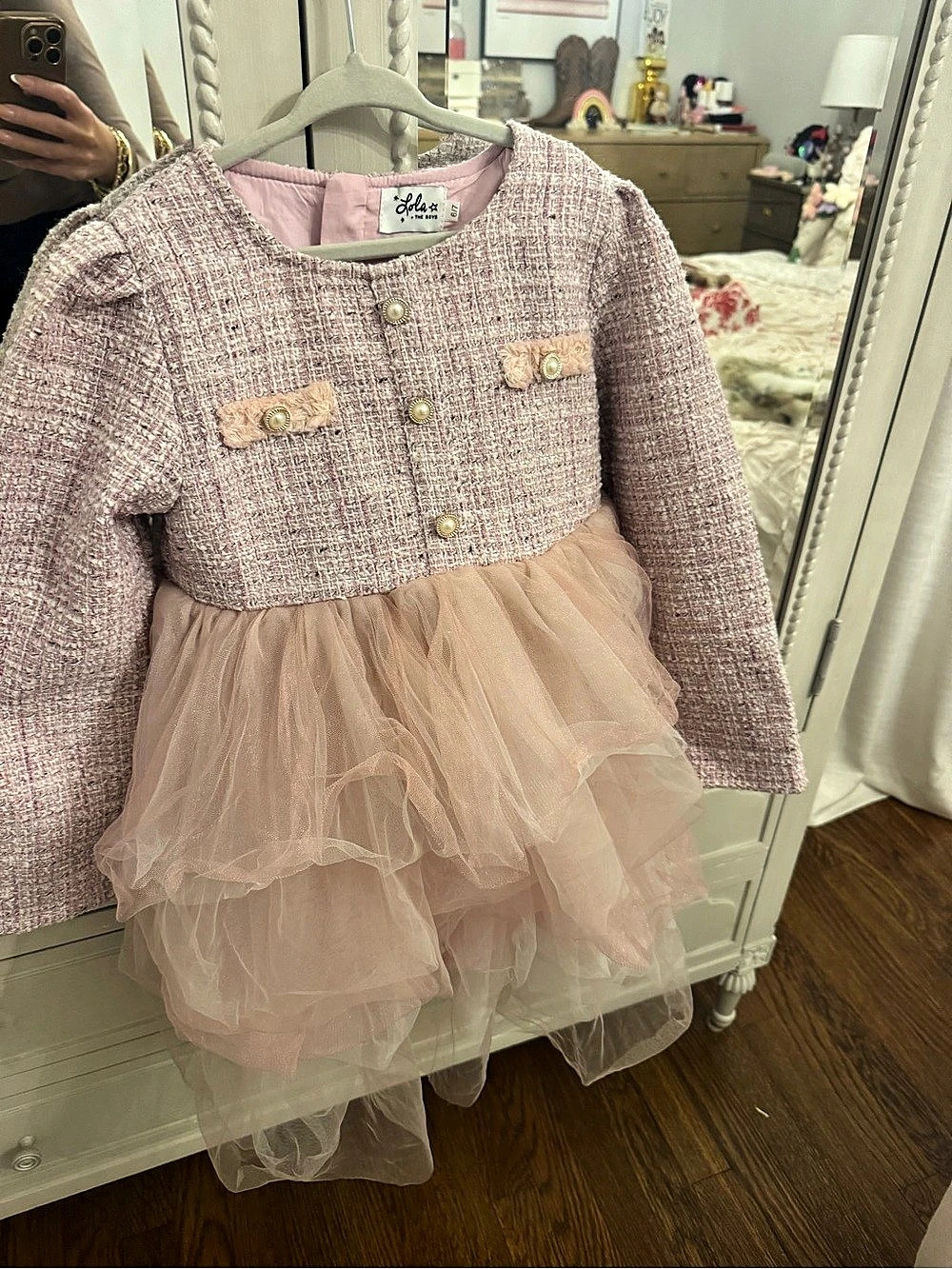 Lola + The Boys Colorful Tweed and Tulle Dress Pink Girls 6/7